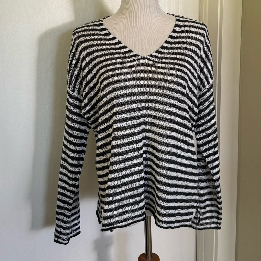Eileen Fisher navy & white striped linen sweater